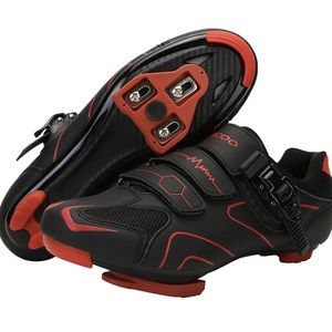 NEW Kescoo Indoor Road Bike Riding Shoes Peloton Compatible Black Red Sz 5.5